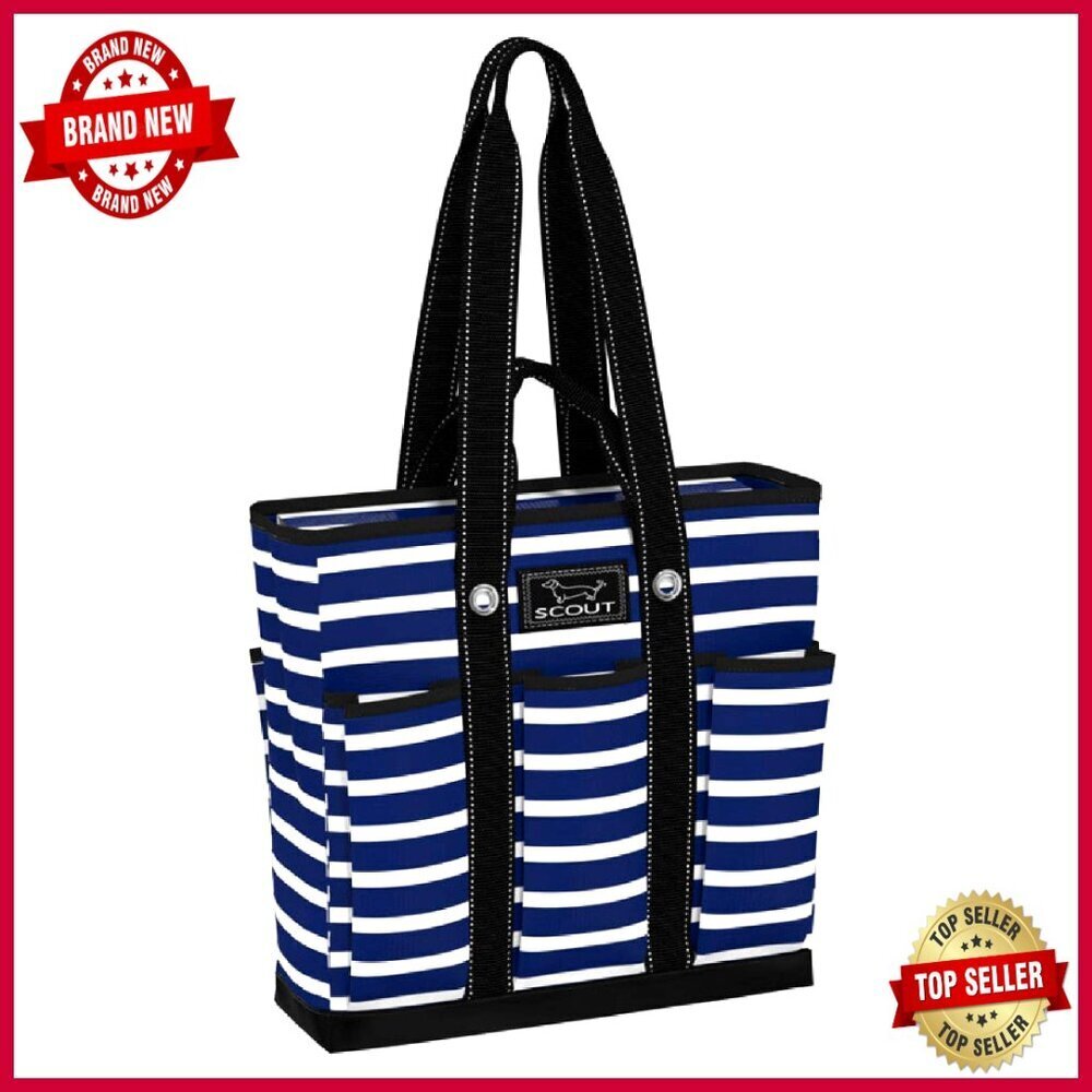 Large Canvas Tote with 7 Pockets, Adjustable Straps, Travel Work Bag